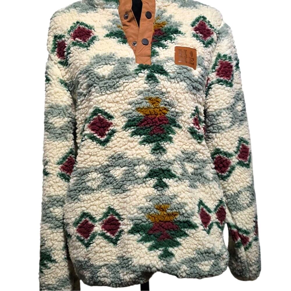 Illinois Home Free Aztec print Sherpa Pullover Sweater Cozy size: Small